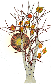 облетевшая берёза с фонарём